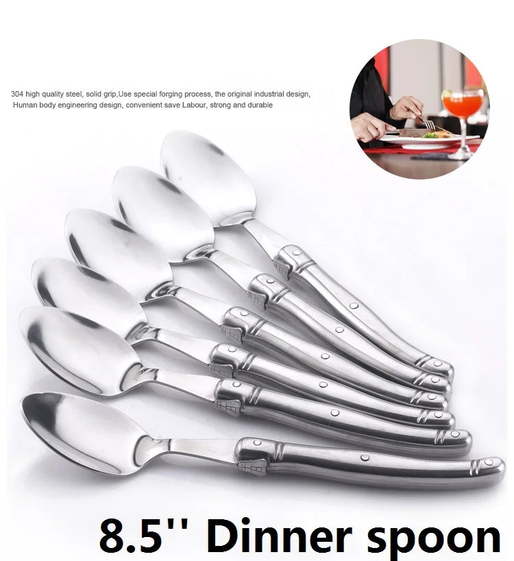 Laguiole Stainless Steel Cutlery Set 4–24 Pcs | Dishwasher Safe Flatware Cutlery Set Axl 6 Spoons