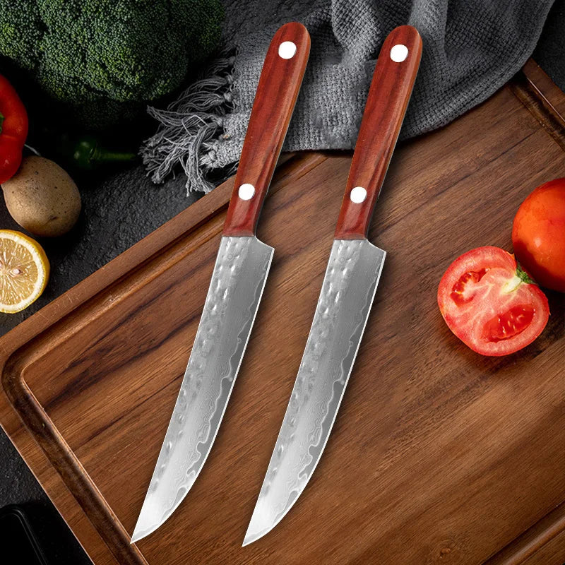 Damascus Steel Paring Knife – Wood Handle | InLeung Kitchen Damascus Kitchen Knife Axl
