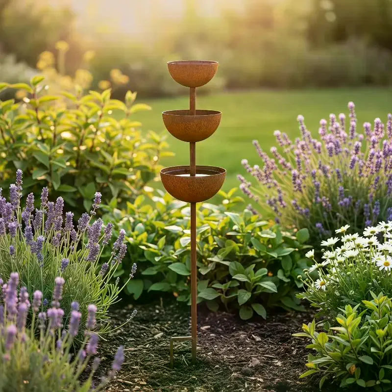 3-Tier Bird Bath Rain Collector with Metal Stake – Garden Decor Garden Bird Bath Axl Default Title