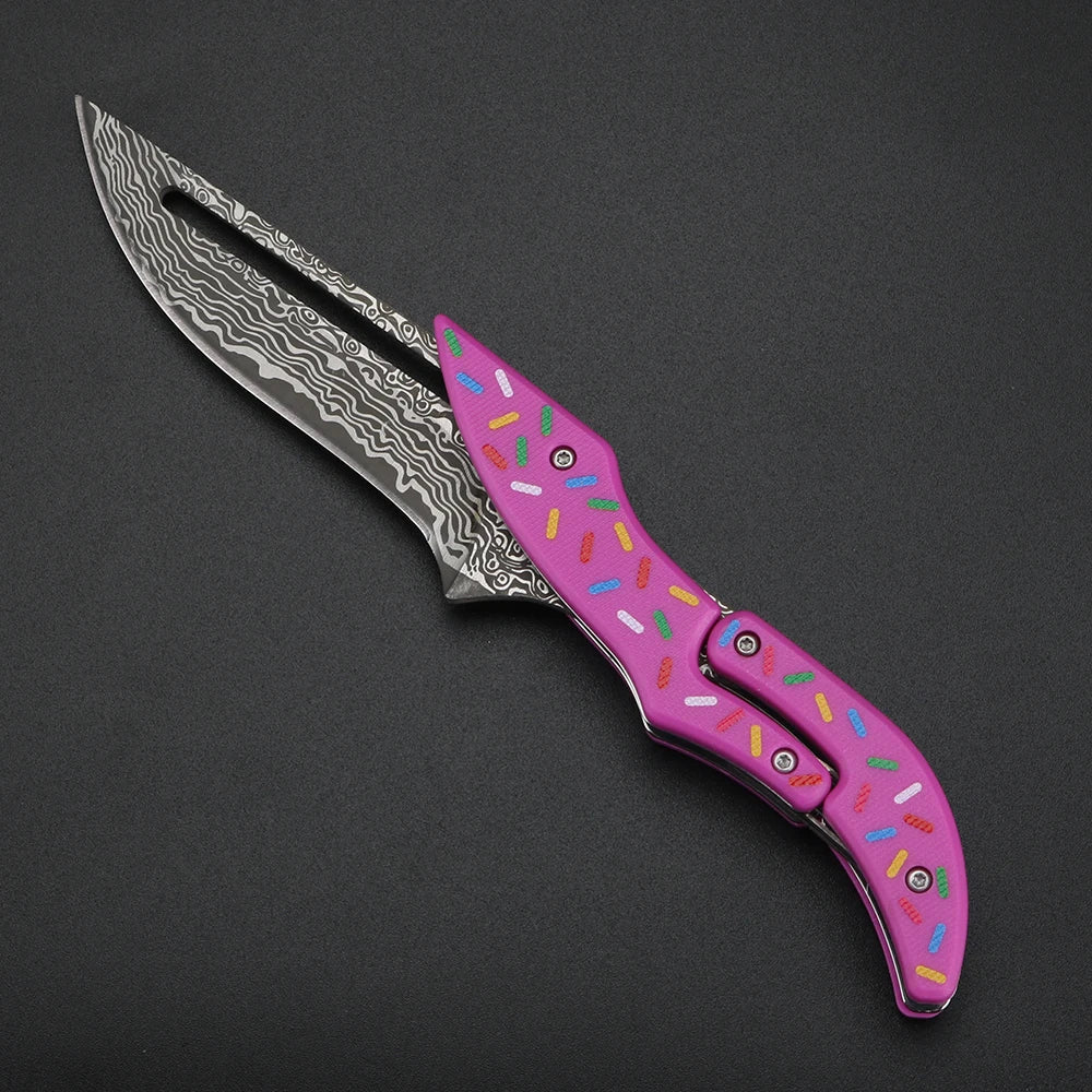 Damascus Steel Folding Knife G10 Handle – EDC Camping & Hunting Folding Pocket Knife Axl