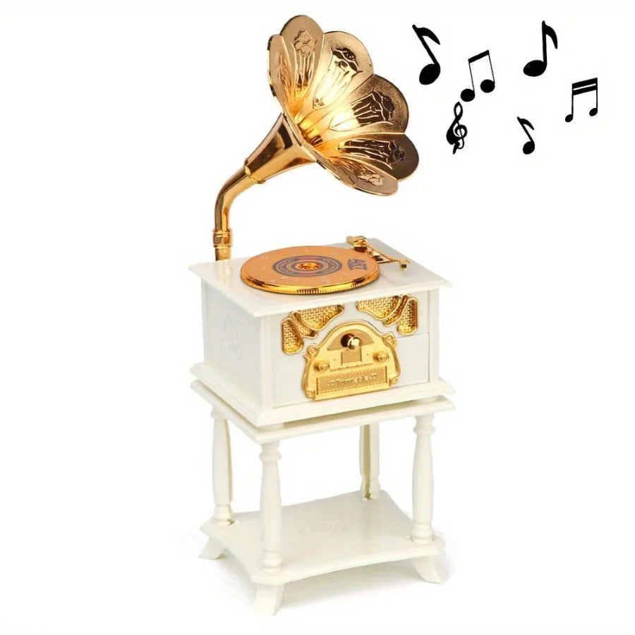 Eight-Tone Gramophone Retro Music Box | Classic Phonograph Gift Retro Music Box Axl white
