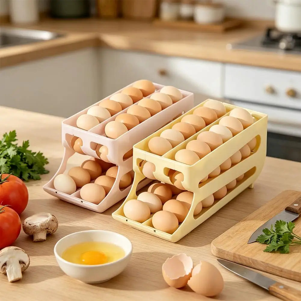 3-Tier Automatic Egg Roller Organizer – Holds 60 Eggs Egg Storage Organizer Axl