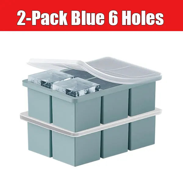 2-Pack Large Silicone Ice Cube Tray with Lid | Whiskey & Cocktails Silicone Ice Cube Tray Axl 2-Pack Blue 6 Holes