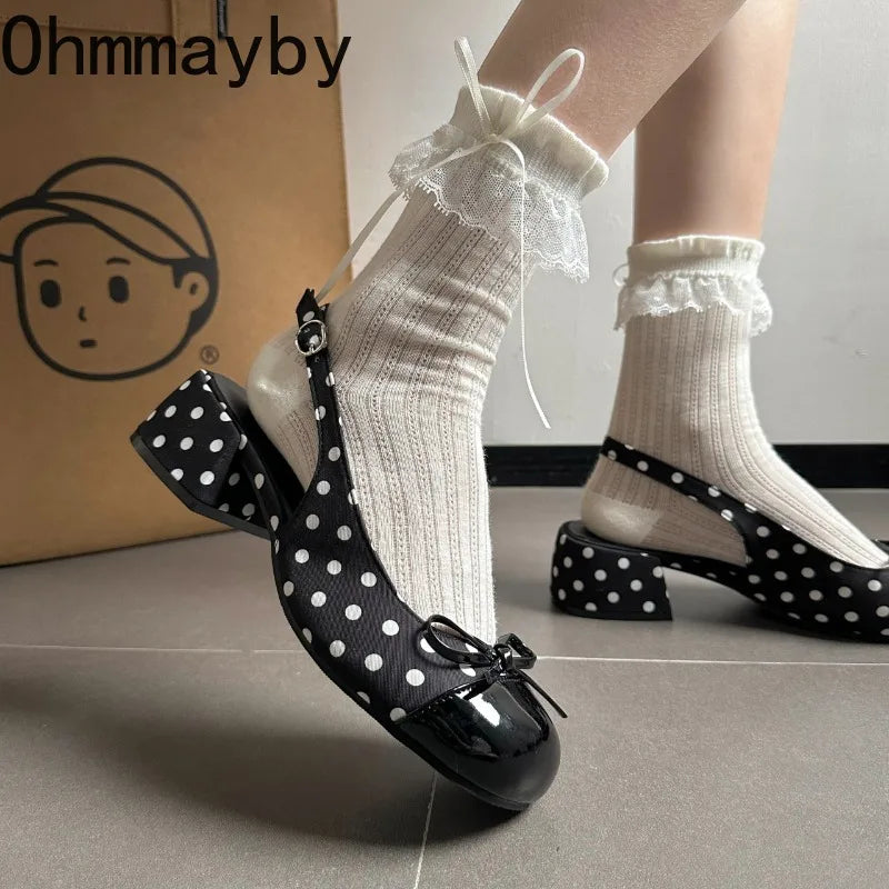Women's Polka Dot Square Heel Slingback Sandals | Elegant Party Women's Heeled Sandals Axl