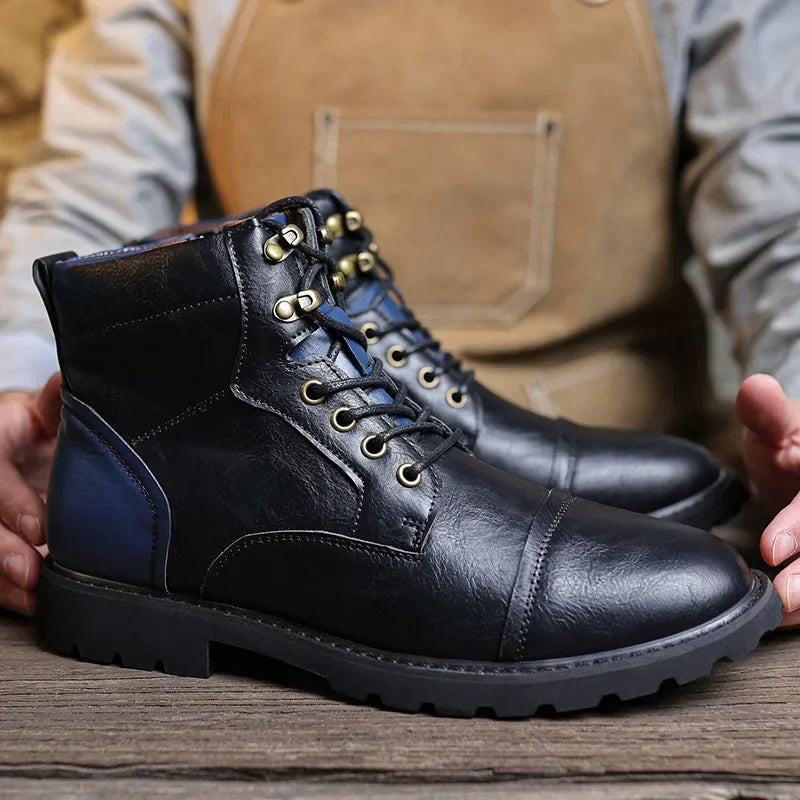 YBQJOO High Top Ankle Boots – Unisex Lace-Up PU Leather Ankle Boots Axl Black 39