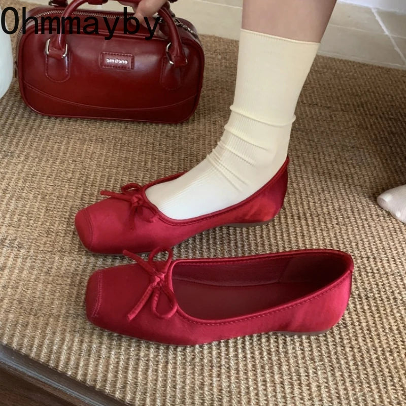 Women's Square Toe Ballet Flats – Bow Slip-On Dress Shoes Ballet Flats Axl