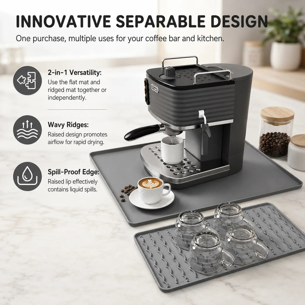 Silicone Coffee Mat Set 2-in-1 – Spill-Proof Countertop Protector Silicone Kitchen Mat Axl