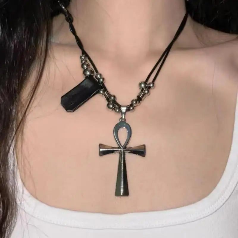 Y2K Retro Metal Cross Pendant Necklace – Gothic Punk Chain Cross Pendant Necklace Axl