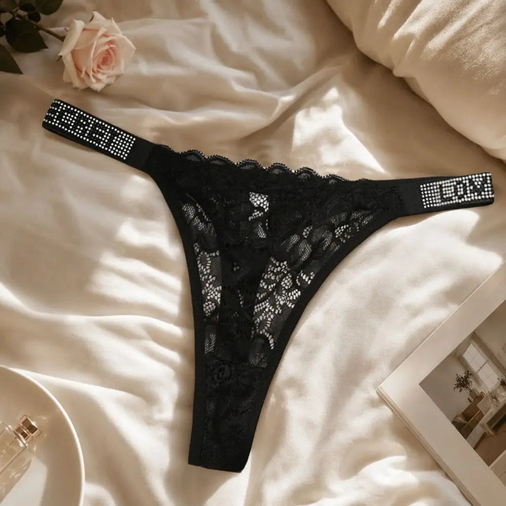 Women's Lace Thong Panties – Seamless Mid-Rise T-Back Lace Thong Panties Axl