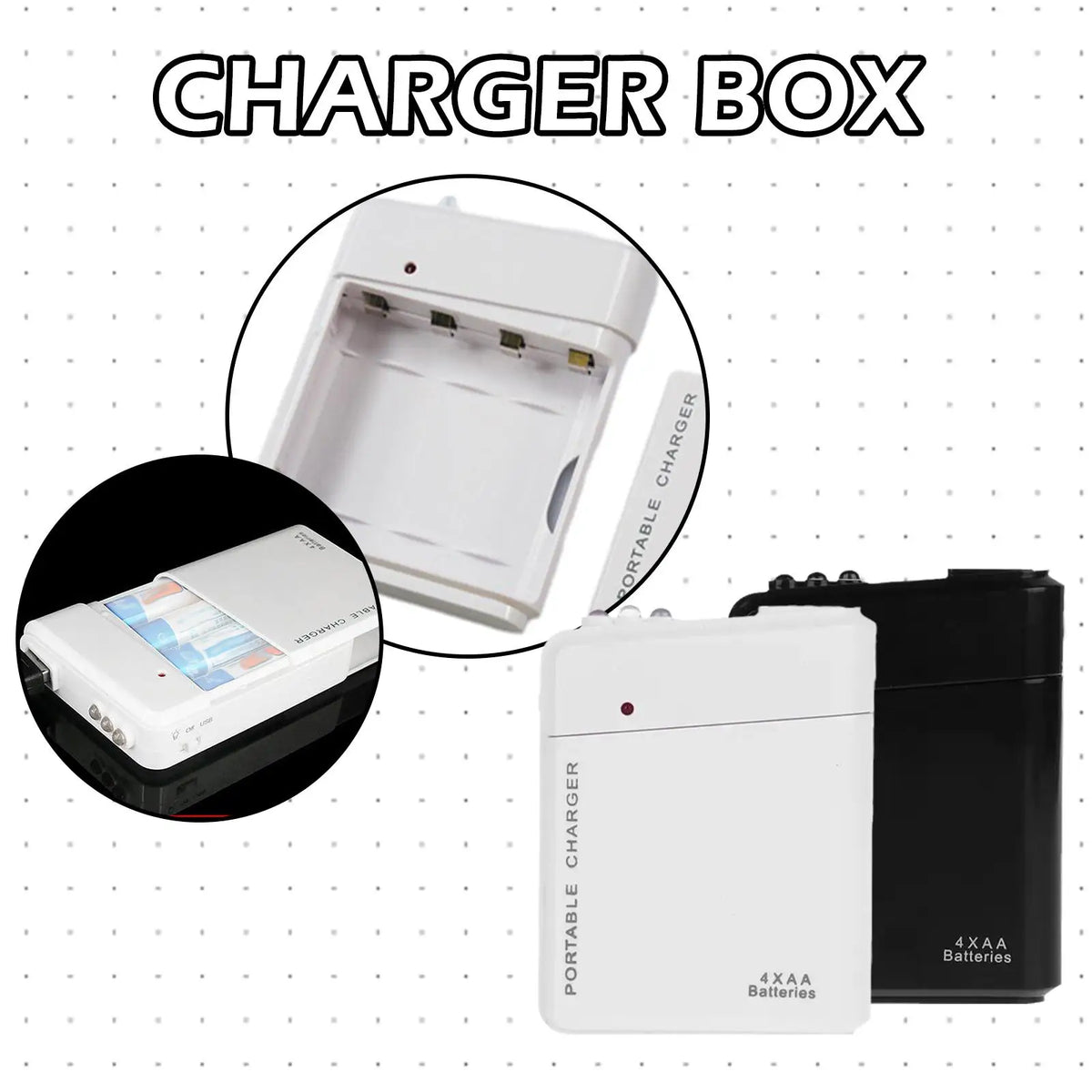 4-Slot AA Battery USB Power Bank – Emergency Charger & LED Portable USB Power Bank Axl black