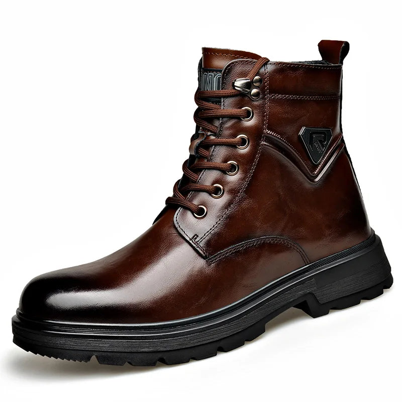 Men's Genuine Leather Ankle Boots – Warm Wool-Lined Lace-Up Men's Ankle Boots Axl