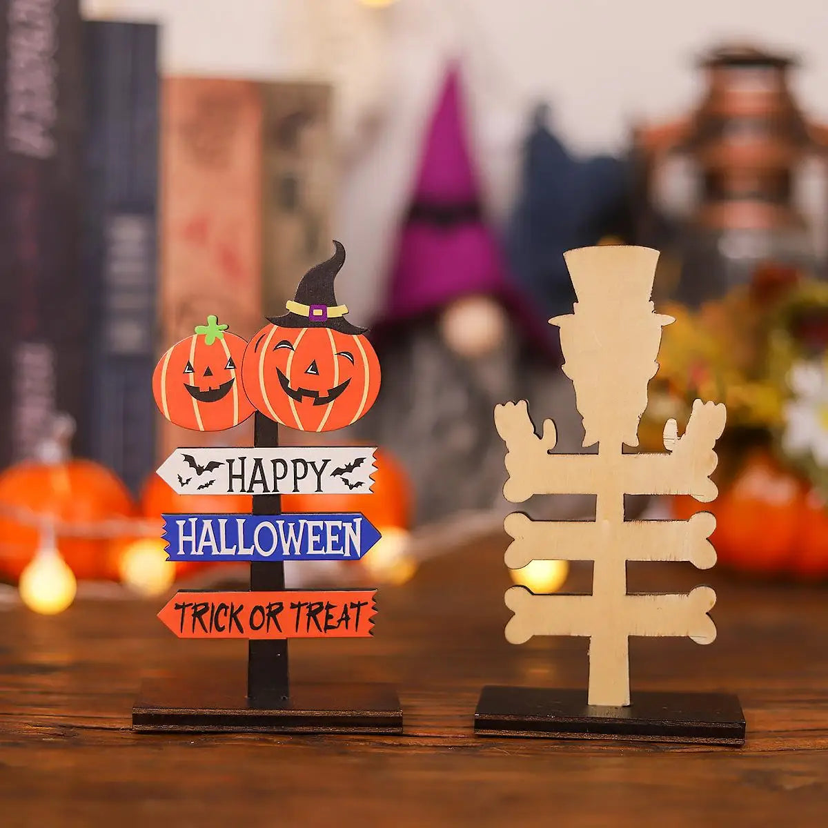 Halloween Wooden Ornaments – Pumpkin & Ghost Desktop Decor Halloween Wooden Ornament Axl