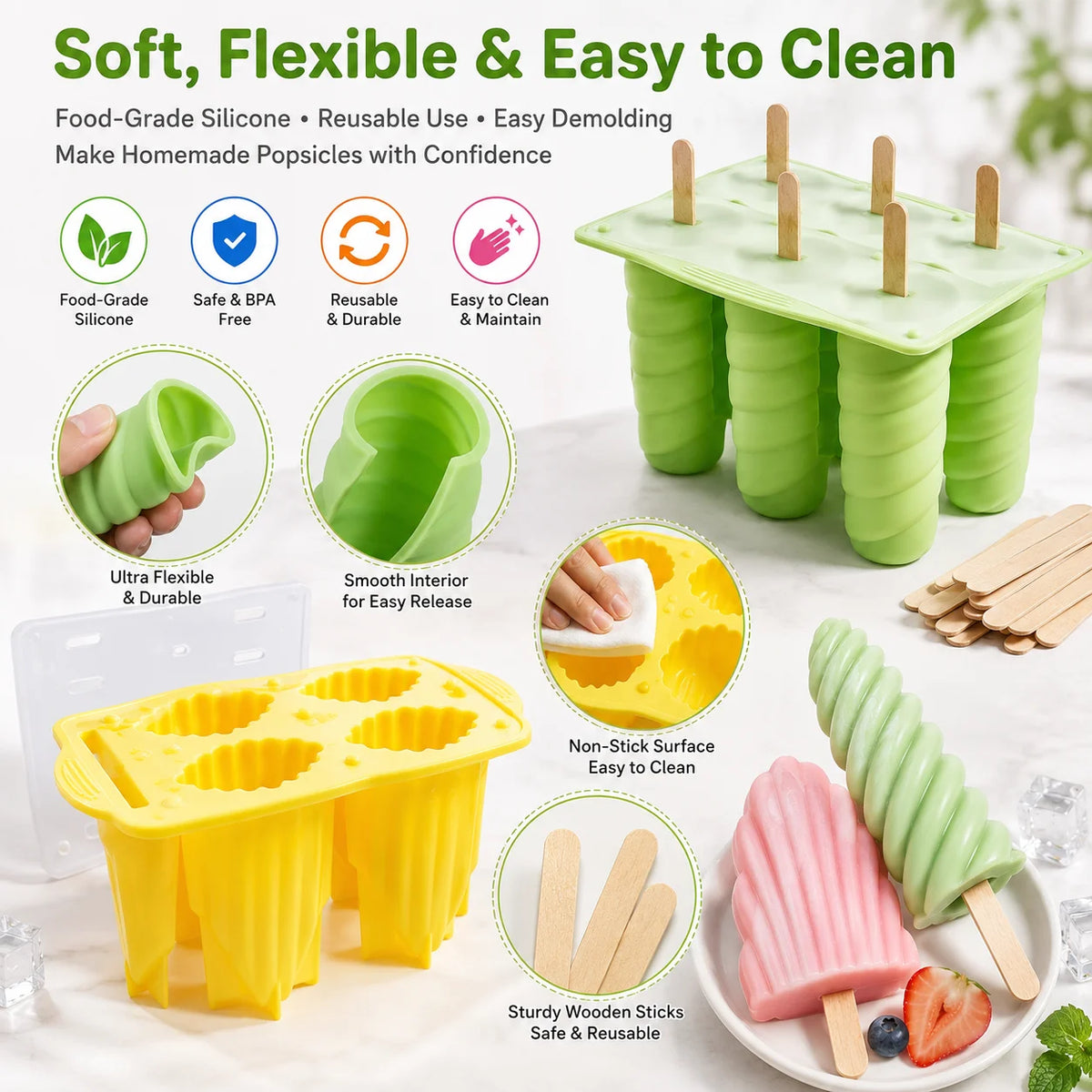Silicone Popsicle Molds – 3D Spiral & Shell Ice Pop Maker Ice Pop Mold Axl