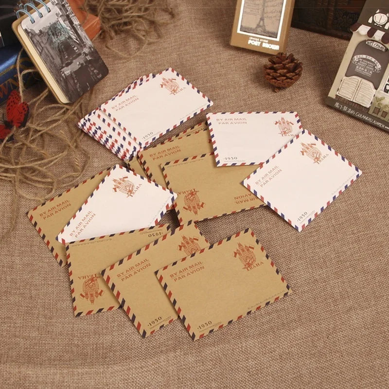 10-Pack Retro Kraft Mini Envelopes – Vintage Airmail Style Kraft Mini Envelopes Axl