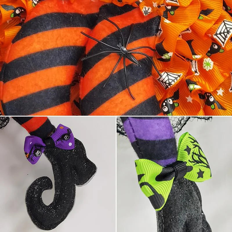 Halloween Witch Hat Leg Door Wreath – Spooky Hanging Garland Halloween Door Wreath Axl