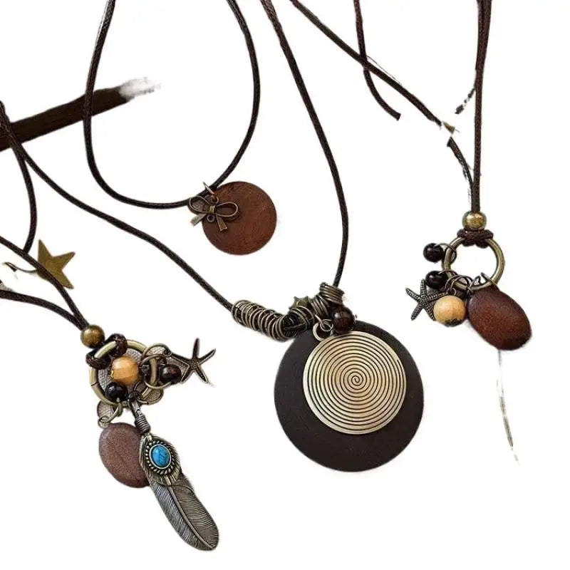 Vintage Boho Layered Metal Necklace – Antique Long Chain Pendant Boho Chain Necklace Axl