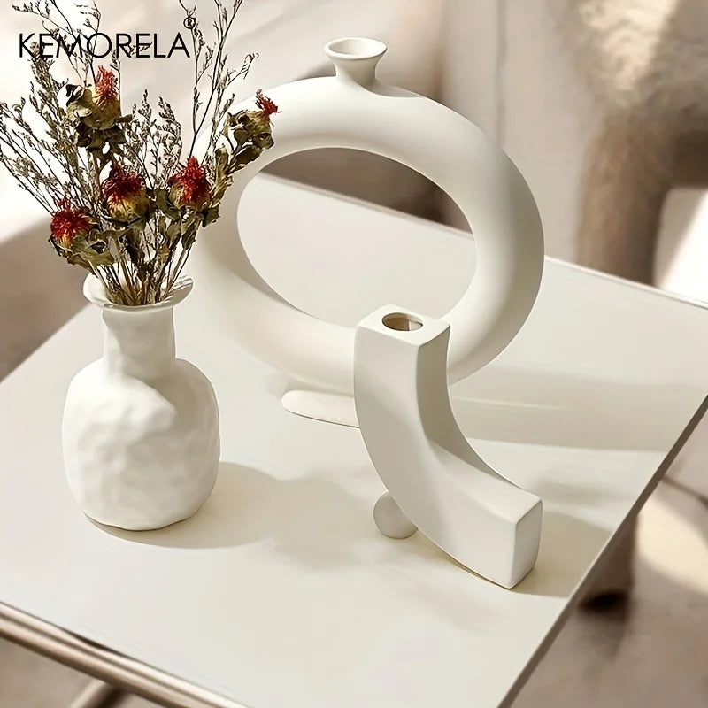 Nordic Ceramic Donut Vase – Hollow Flower Pot Home Decor Decorative Ceramic Vase Axl