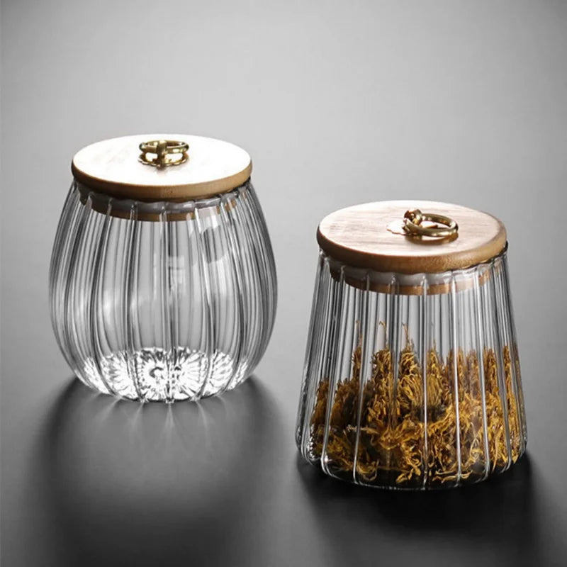 Glass Airtight Canister Jar with Wood Lid | Tea Coffee Grains Glass Storage Canister Axl