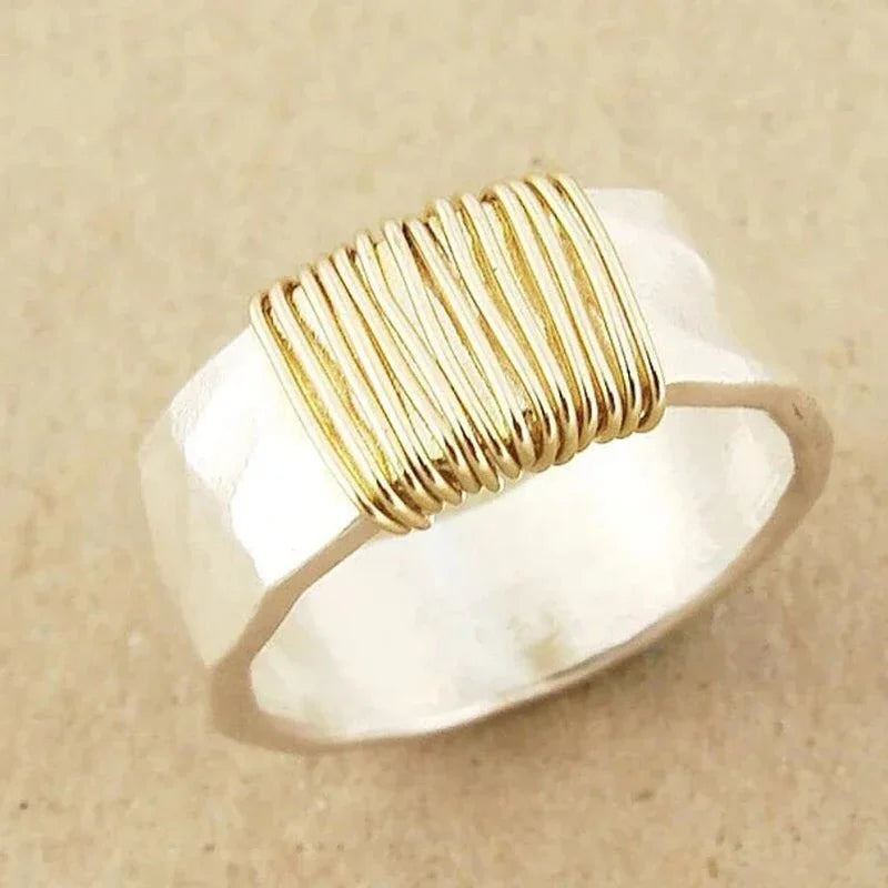Huitan Two-Tone Textured Brass Ring for Women | Sizes 5–14 Fashion Ring Axl A110 7