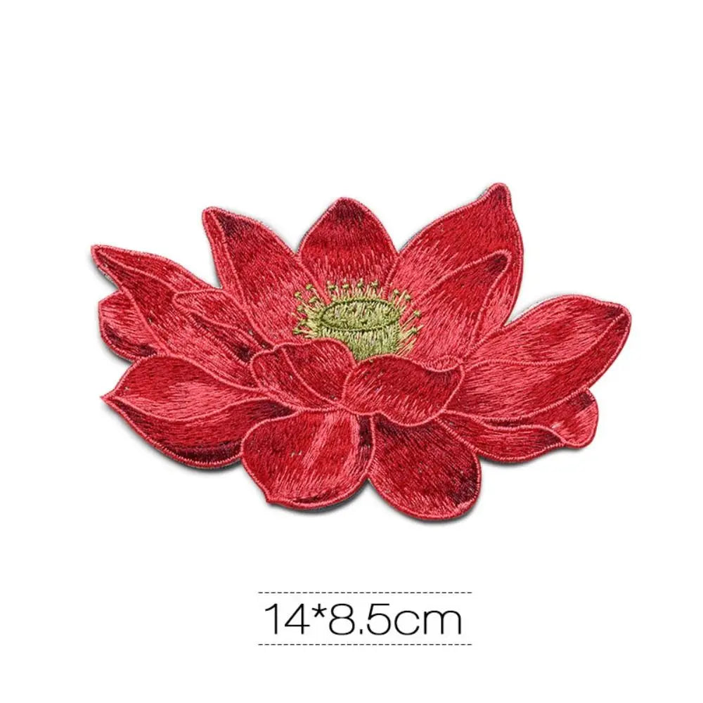 Lotus Flower Sew-On Embroidered Patch – DIY Fabric Appliqué Embroidered Sew-On Patch Axl red