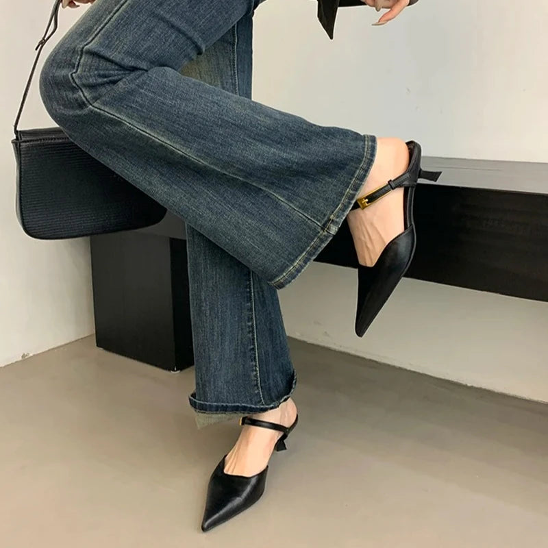 Women's Closed Toe High Heel Mule Sandals – Elegant Square Heel High Heel Mule Sandals Axl