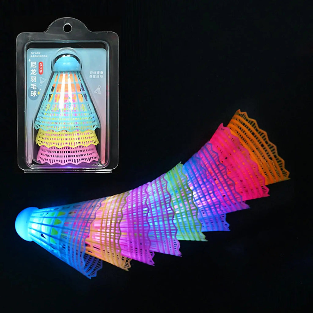 3-Pack Glow in the Dark LED Badminton Shuttlecocks | Nylon Set LED Shuttlecock Set Axl