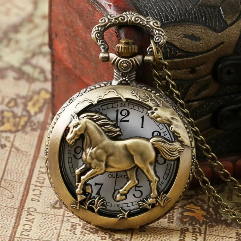 Retro Bronze Pocket Watch Quartz Flip Cover & Necklace Pendant Pocket Watch Axl