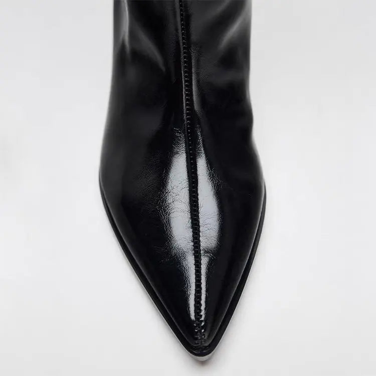 Women's Knee-High Wedge Boots – Pointed Toe Slip-On 5cm Heel Knee-High Boots Axl