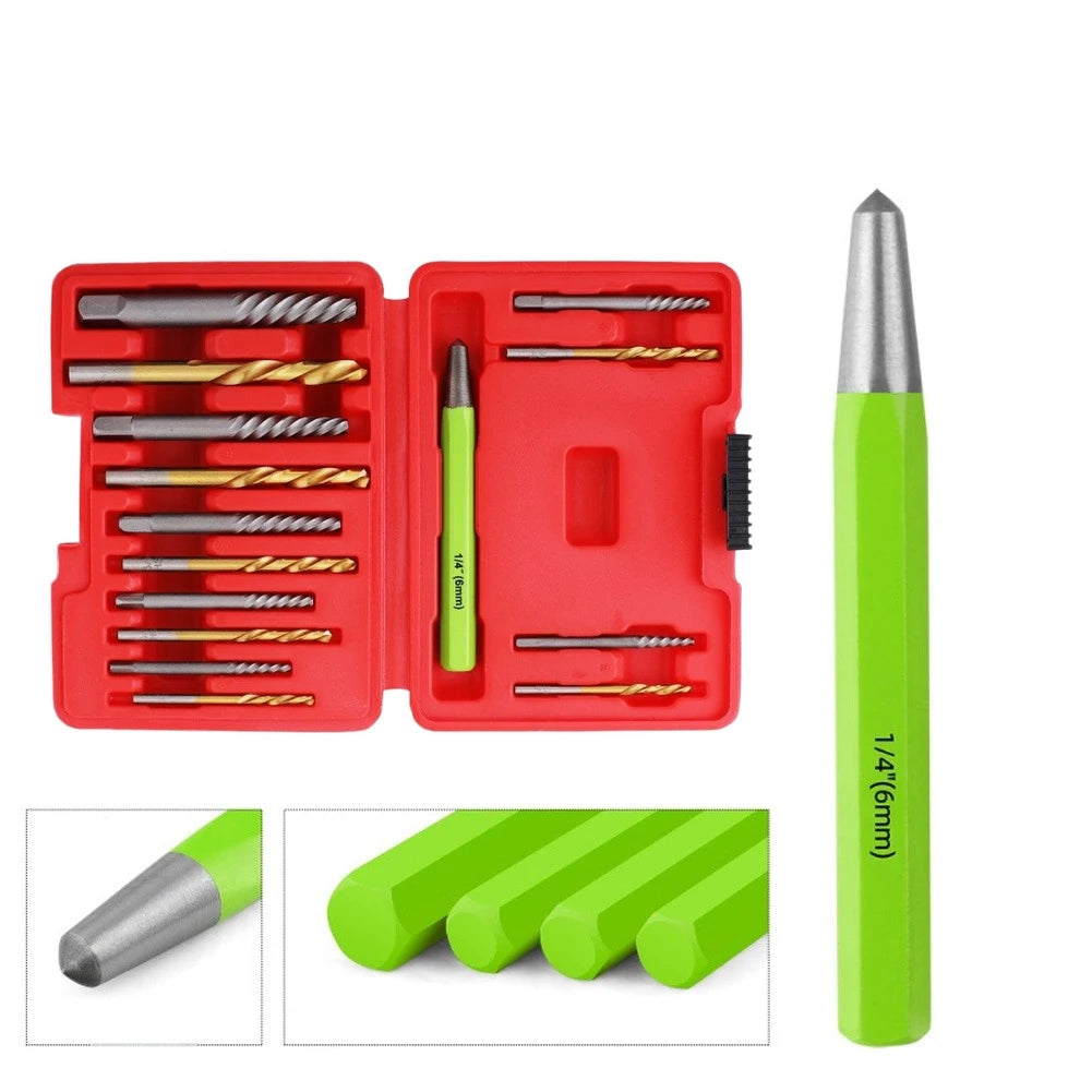 15-Pc Screw Extractor Set – Left Hand Drill Bits & Center Punch Screw Extractor Kit Axl
