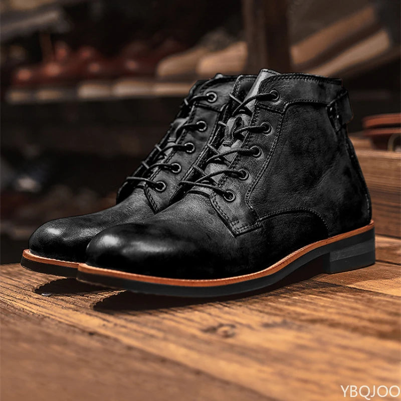 Men's Retro Lace-Up Ankle Boots – Leather-Look Motorcycle Boot Men's Ankle Boots Axl black 44