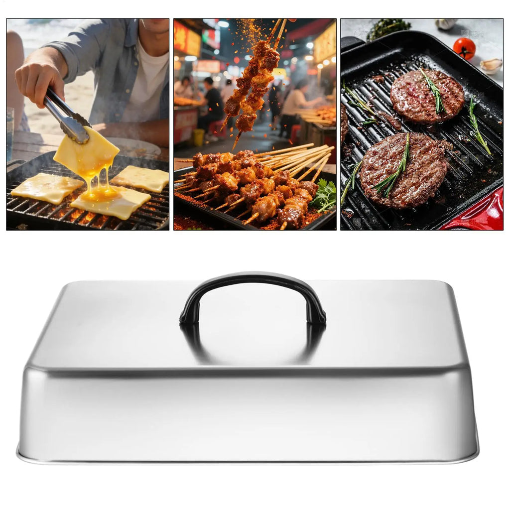 Rectangular Stainless Steel Basting Cover – BBQ Griddle Steam Lid Griddle Steam Cover Axl Default Title