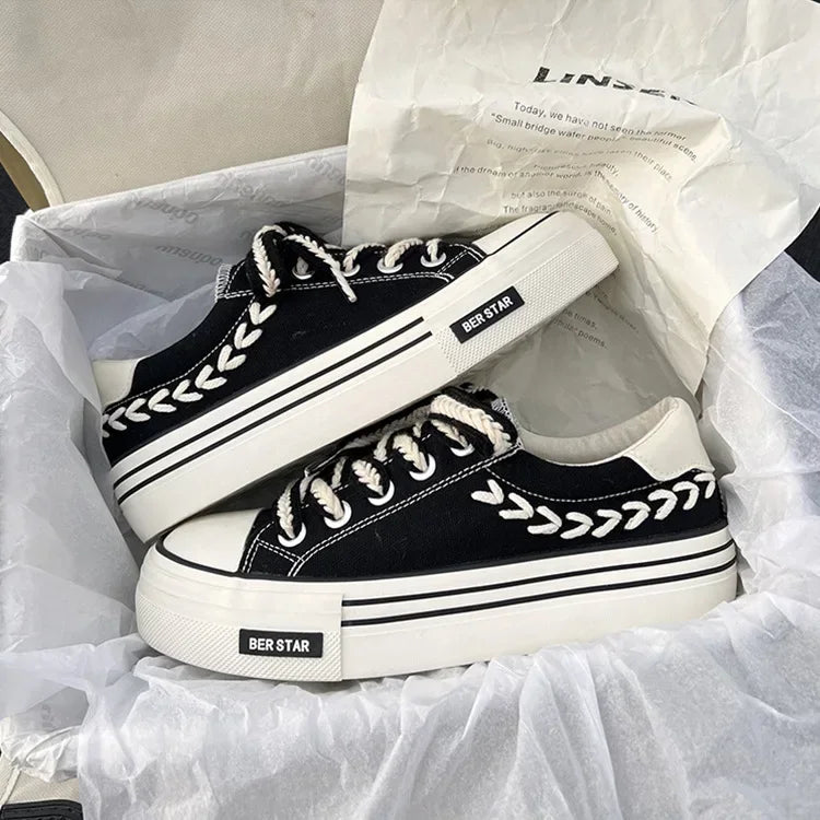 Women's Platform Canvas Chunky Sneakers | Height Boosting Platform Canvas Sneakers Axl