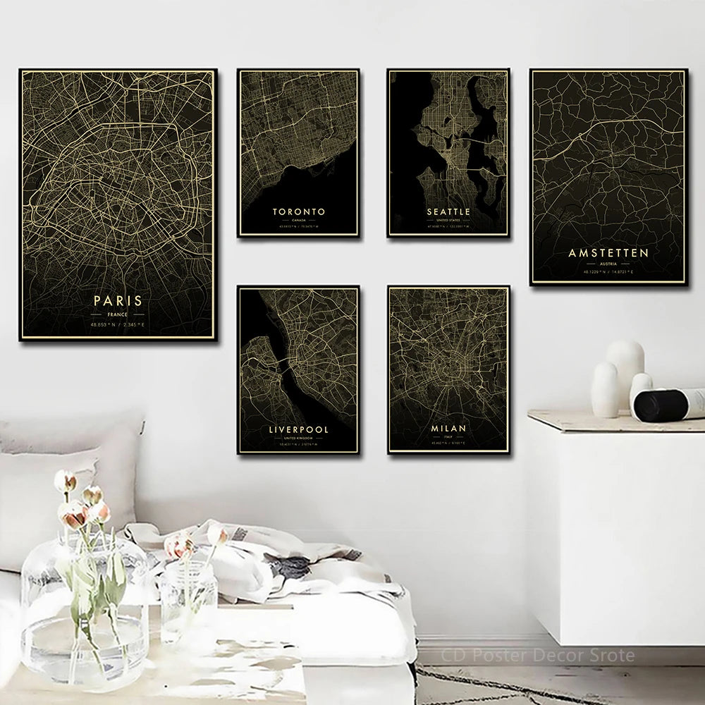Vintage City Map Retro Poster – Paris Rome Florence Seattle Retro Wall Poster Axl