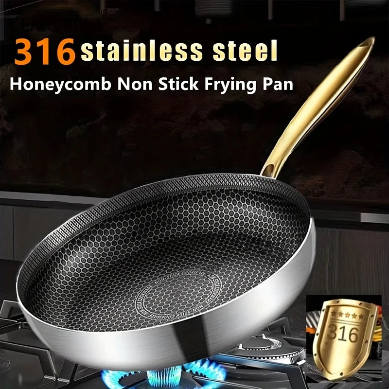 KEMORELA 316 Stainless Steel Honeycomb Non-Stick Wok Frying Pan Stainless Steel Frying Pan Axl