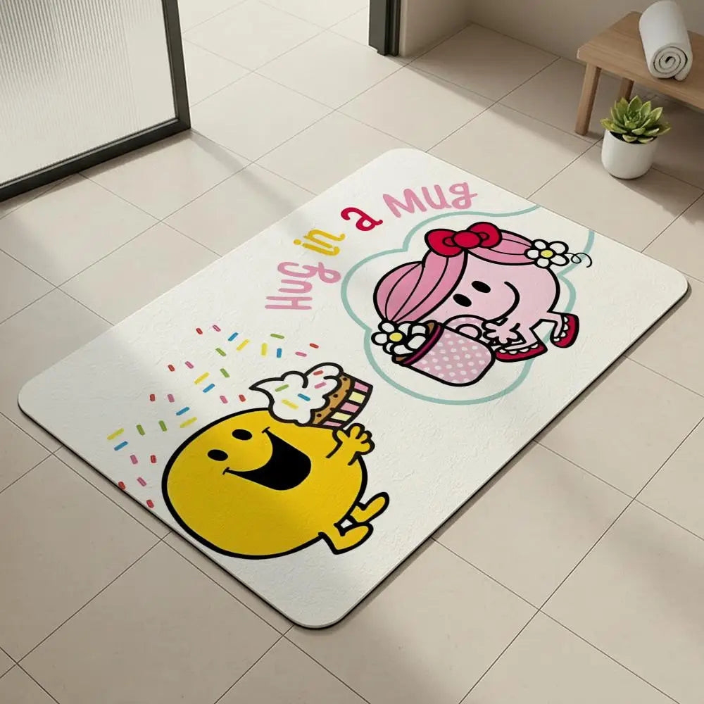 Cartoon Mr. Men Diatomite Bath Mat – Quick Dry & Non-Slip Diatomite Bath Mat Axl White4 30x45cm