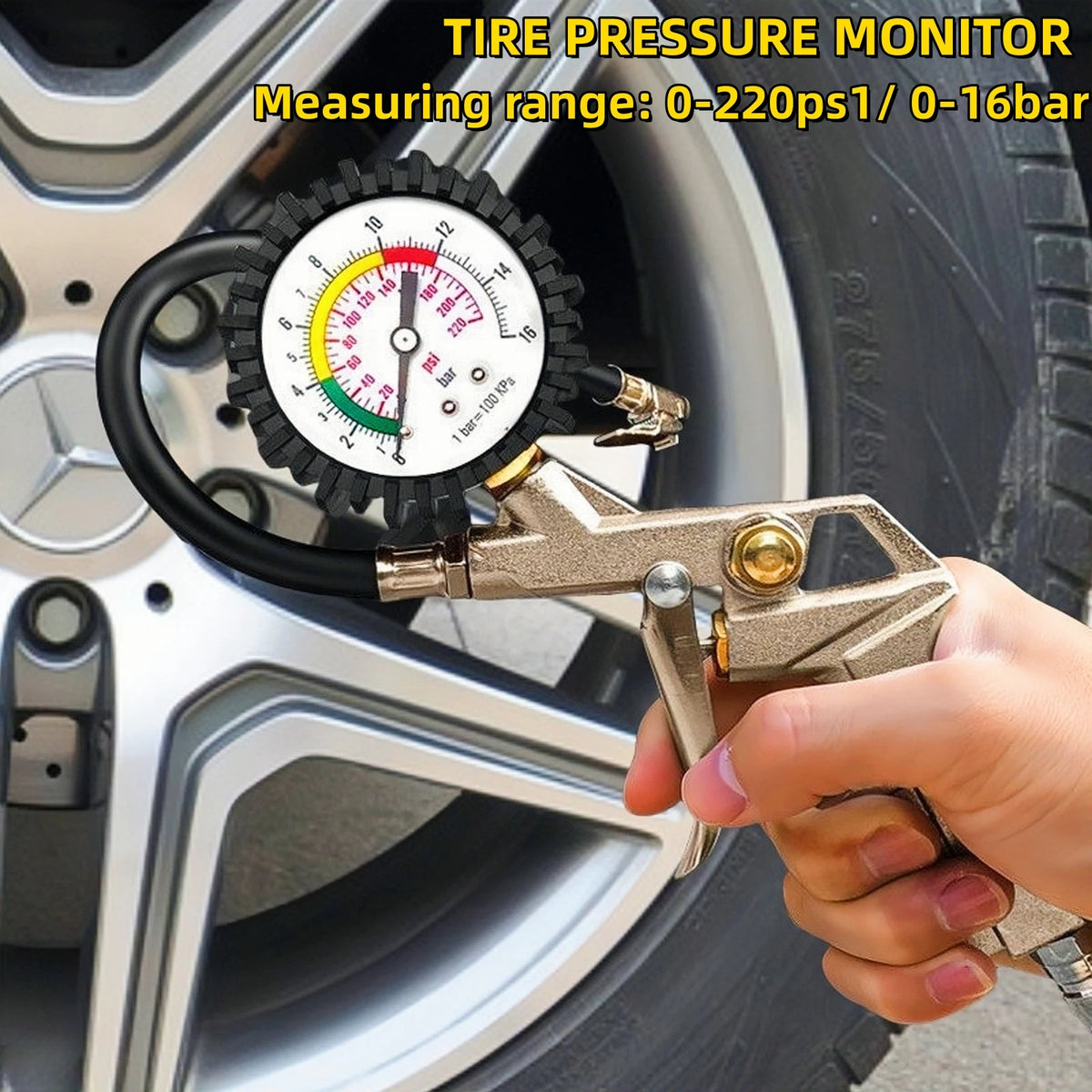 220PSI Tire Pressure Gauge & Inflator – Car & Motorcycle Tire Pressure Gauge Axl