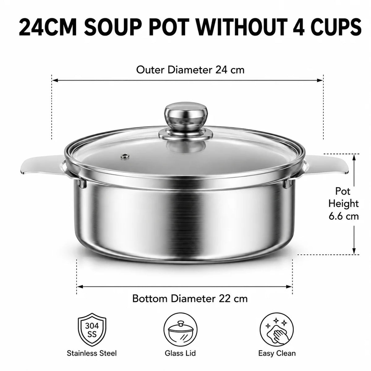 Stainless Steel Water Bath Stew Pot – 4 Inner Cups & Glass Lid Water Bath Stew Pot Axl 24cm Soup Pot
