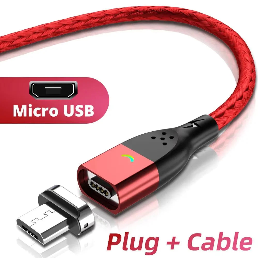 GUUGEI Magnetic USB-C & Micro USB Charging Cable for Android Magnetic Charging Cable Axl Micro Red Cable 2M