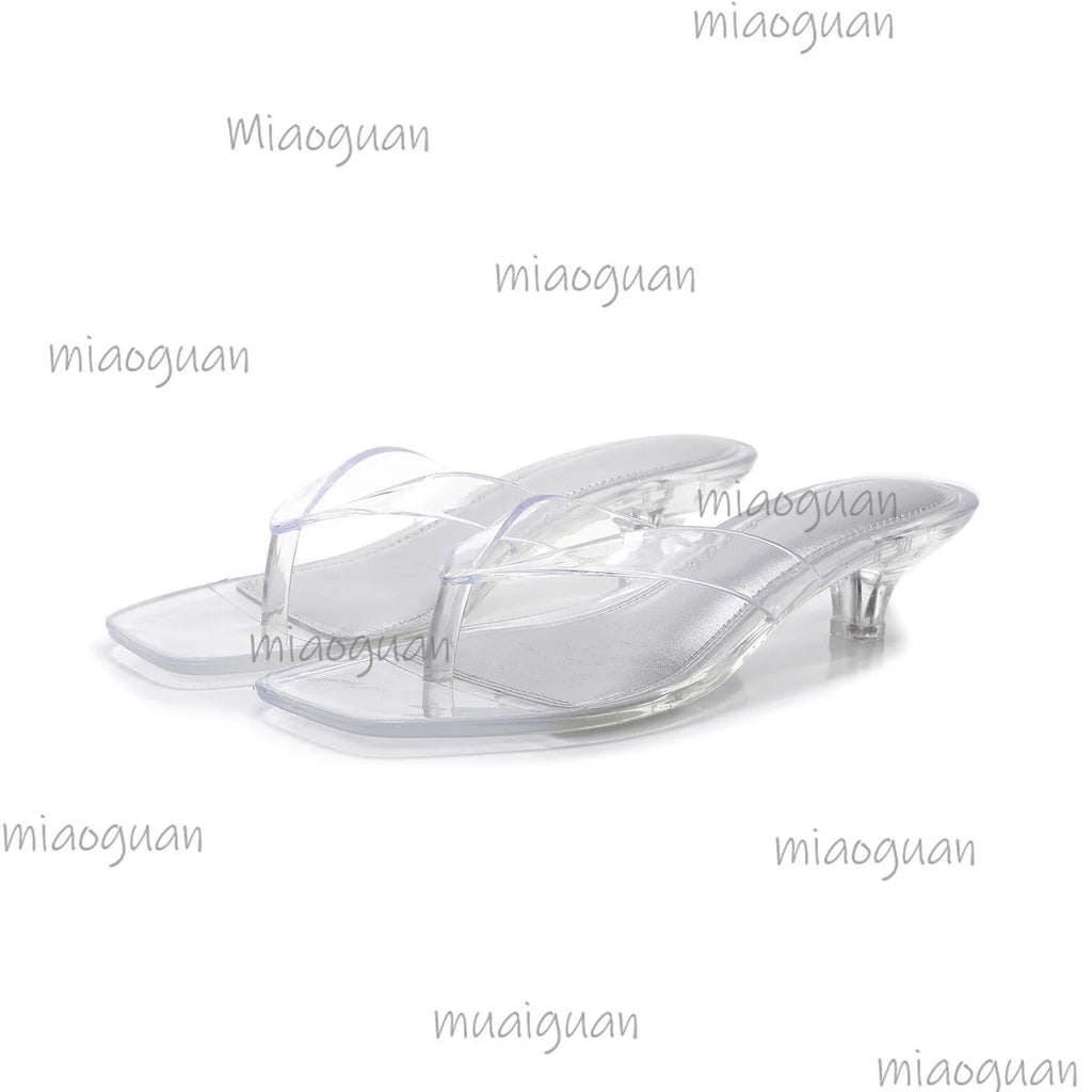 Women's Clear Jelly Slides – Square Toe Low Heel Summer Sandals Jelly Slide Sandals Axl