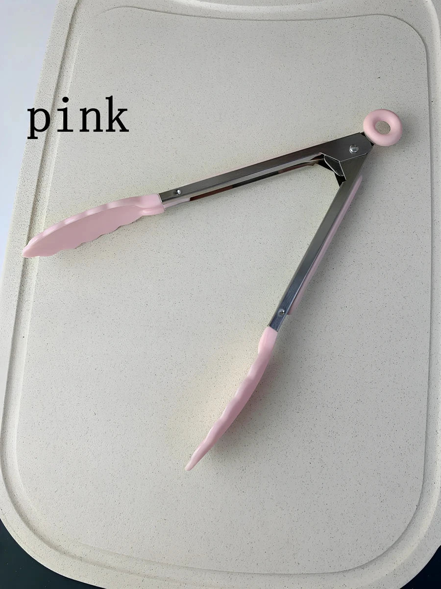 Stainless Steel Silicone Cooking Tongs – Anti-Slip BBQ Clip Kitchen Cooking Tongs Axl 1Pcs Pink-885