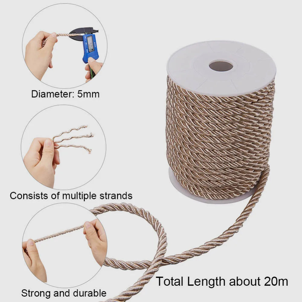 5mm Twisted Gold Rope Cord – 18 Yards Nylon Silk Trim Decorative Craft Cord Axl AECH04-01173