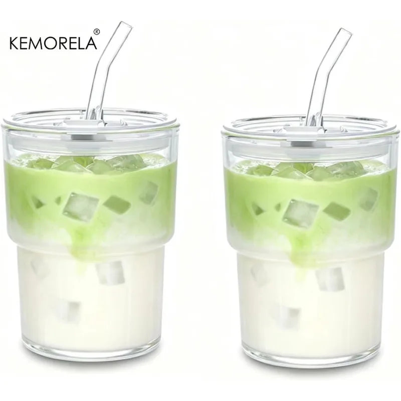 KEMORELA 420ml Glass Tumbler with Straw & Leak-Proof Lid Glass Tumbler Axl