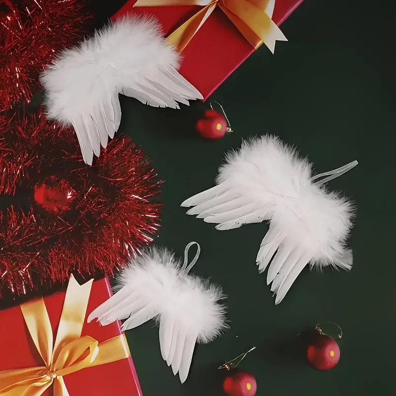10 White Angel Wings Christmas Tree Ornaments | Feather Design Christmas Tree Ornaments Axl