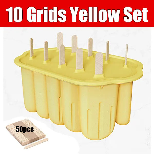 Silicone Popsicle Mold Set – Easy Release Ice Pop Maker & Sticks Popsicle Mold Set Axl 10 Grids Yellow Set