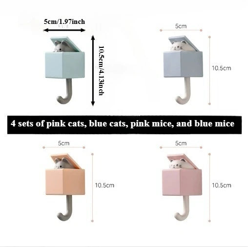 Cute Cat Wall Hooks – 4/6 Pack Traceless Retractable Hook Set Wall Hook Set Axl Mixed-4pcs