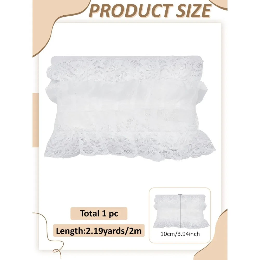 Pleated Chiffon Flower Lace Trim Ribbon White 4 Inch – 1M Lace Trim Ribbon Axl