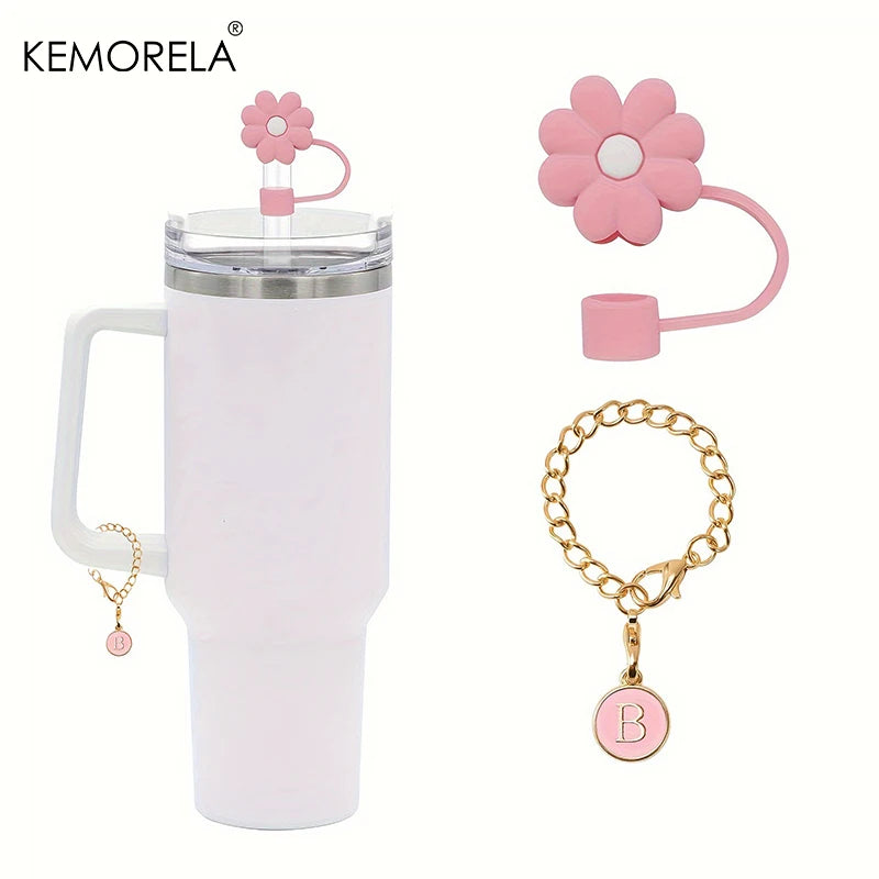 10mm Silicone Straw Cap with Letter Pendant | 20/30/40 Oz Straw Cap Accessory Axl