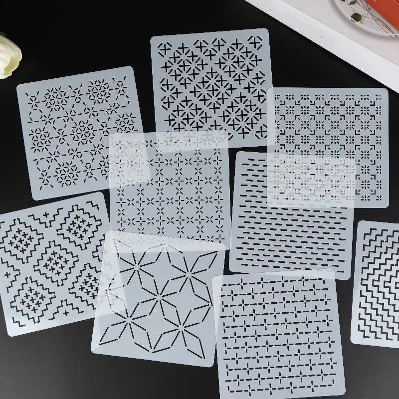 Sashiko Embroidery Stencils 9/32Pcs – Geometric PET Templates Embroidery Stencil Set Axl