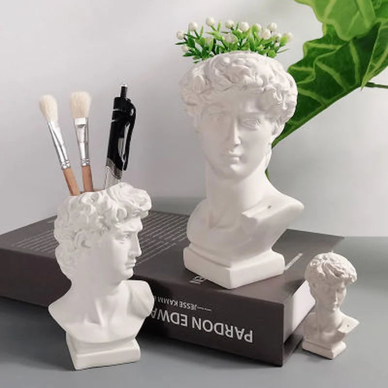 Nordic David Resin Vase – Flower Pot & Makeup Brush Holder Decorative Resin Vase Axl