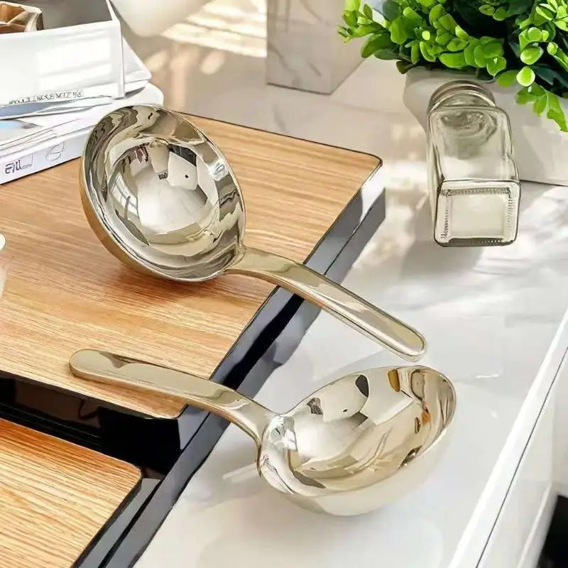 Stainless Steel Large Round Soup Spoon | Short Handle Ladle Soup Spoon Axl